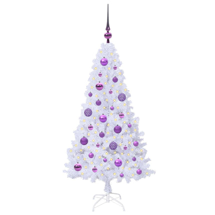 Konstgjord julgran med 150 LED-lampor Vit 120 cm PVC och stål