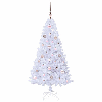 Konstgjord julgran med 150 LED-lampor Vit 150 cm PVC och stål