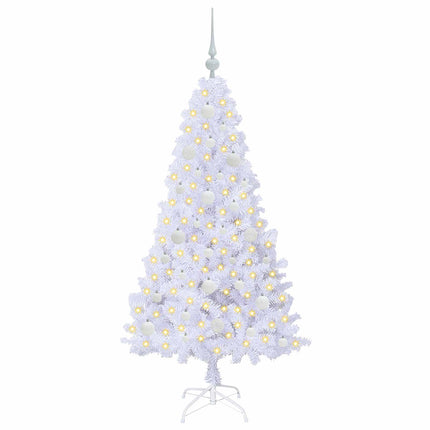 Konstgjord julgran med 150 LED-lampor Vit 150 cm PVC och stål