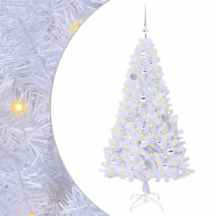Konstgjord julgran med 150 LED-lampor Vit 150 cm PVC och stål