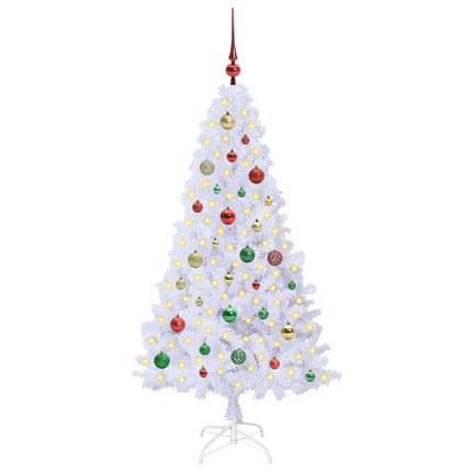 Konstgjord julgran med 150 LED-lampor Vit 150 cm PVC och stål