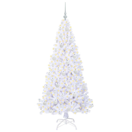 Konstgjord julgran med 300 LED-lampor Vit 180 cm PVC och stål