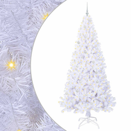 Konstgjord julgran med 300 LED-lampor Vit 240 cm PVC och stål