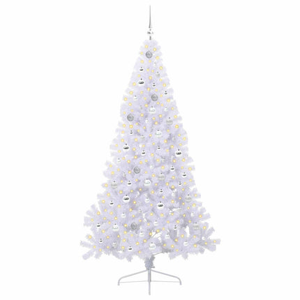 Konstgjord julgran med 300 LED-lampor Vit 210 cm PVC och stål