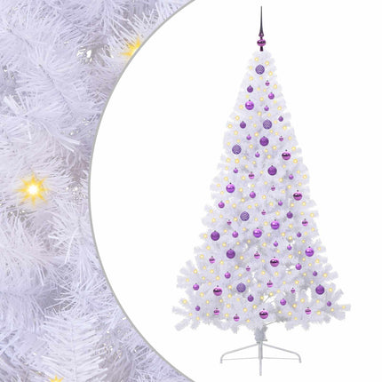 Konstgjord julgran med 300 LED-lampor Vit 210 cm PVC och stål
