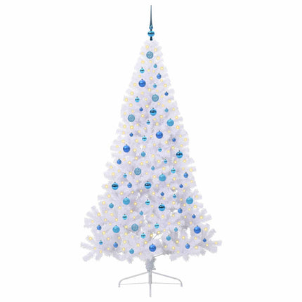 Konstgjord julgran med 300 LED-lampor Vit 210 cm PVC och stål