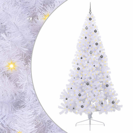 Konstgjord julgran med 300 LED-lampor Vit 240 cm PVC och stål