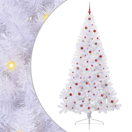 Konstgjord julgran med 300 LED-lampor Vit 240 cm PVC och stål