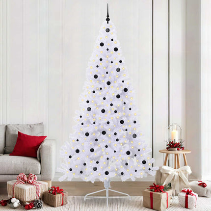 Konstgjord julgran med 300 LED-lampor Vit 240 cm PVC och stål