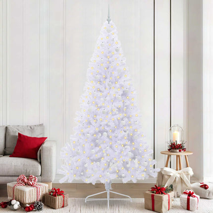 Konstgjord julgran med 300 LED-lampor Vit 240 cm PVC och stål