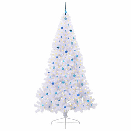 Konstgjord julgran med 300 LED-lampor Vit 240 cm PVC och stål