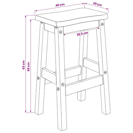 Hög Barstol EKAI 2 pcs Vit 40 x 29 x 63 cm Massiv furu