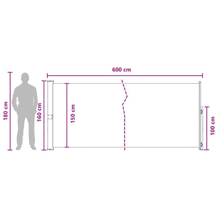Utfällbar sidomarkis 160 x 600 cm Polyester Rektangulär Taupe