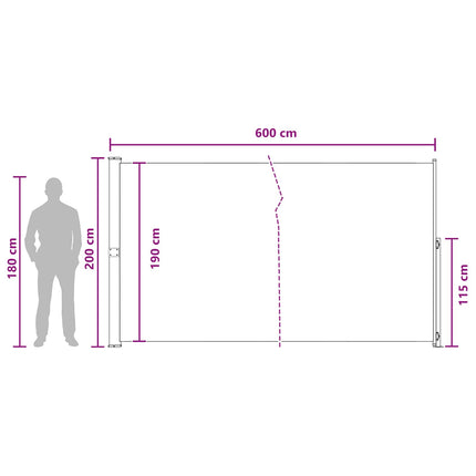 Utfällbar sidomarkis 200 x 600 cm Polyester Rektangulär Taupe