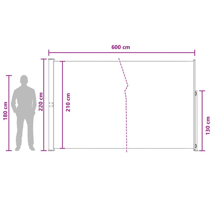 Utfällbar sidomarkis Antracit 600 x 220 cm Polyester