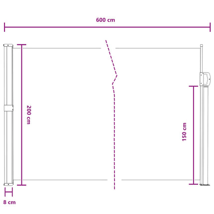 Utfällbar sidomarkis Grå 600 x 200 cm Polyester