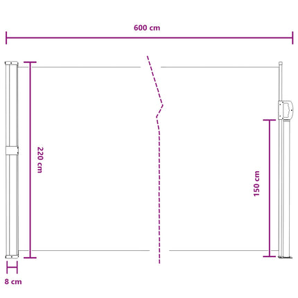 Utfällbar sidomarkis Grå 600 x 220 cm Polyester