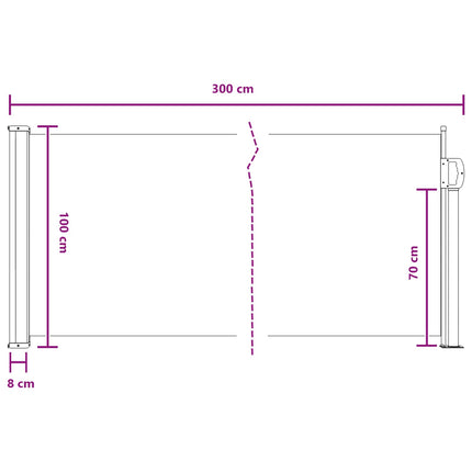 Utfällbar sidomarkis 300 x 100 cm Polyester Rektangulär Grå