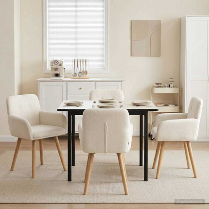 Matstolar 4 st Bouclé Gräddvit 59 x 57 x 85 cm