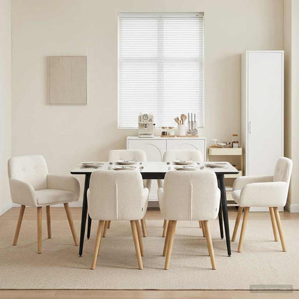 Matstolar 6 st Bouclé Gräddvit 59 x 57 x 85 cm