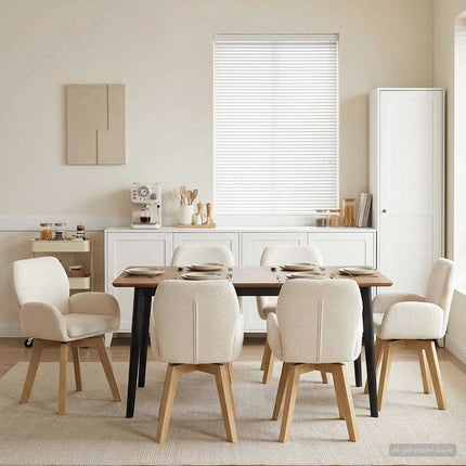Svängande Matstolar 6 pcs Bouclé Gräddvit 54 x 58 x 87 cm