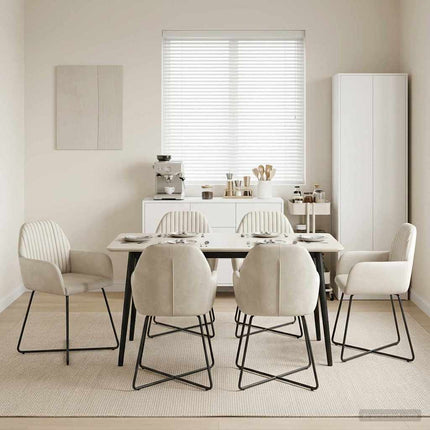 Matstolar 6 st Sammet Gräddvit 55 x 50 x 84 cm