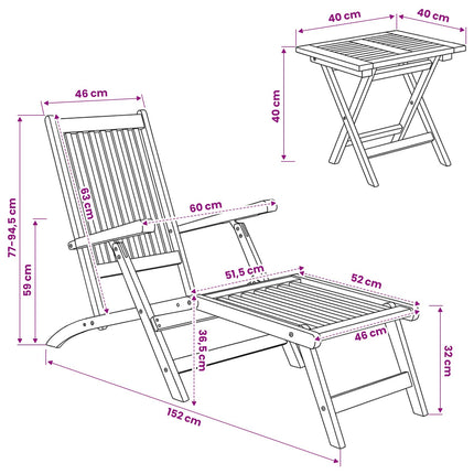 Fällstol med bord Naturlig Massivt teakträ