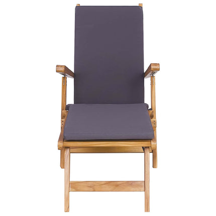 Fällbar Deck Chair med Kudde Mörkgrå Massivt teakträ
