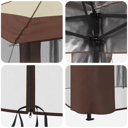 Paviljong med 4 sidoväggar 2,6 x 2,6 m Kräm och brun
