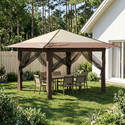 Paviljong med 4 sidoväggar 3,3 x 3,3 m Kräm och brun