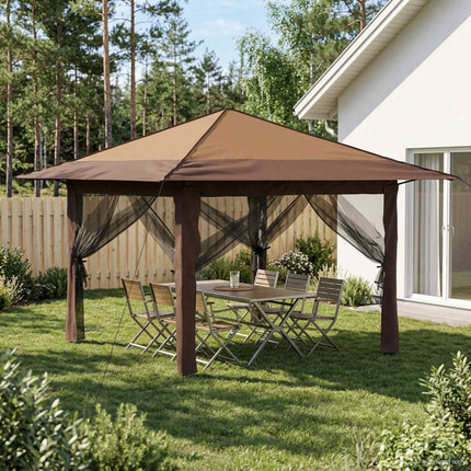 Paviljong med 4 sidoväggar 3,3 x 3,3 m Beige och brun