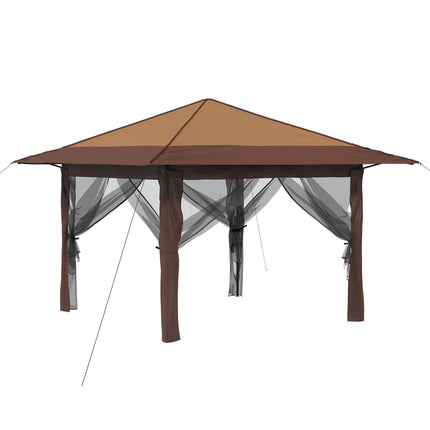 Paviljong med 4 sidoväggar 3,3 x 3,3 m Beige och brun