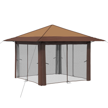 Paviljong med 4 sidoväggar 3,3 x 3,3 m Beige och brun