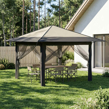 Paviljong med 4 sidoväggar 3,3 x 3,3 m Kräm och antracit