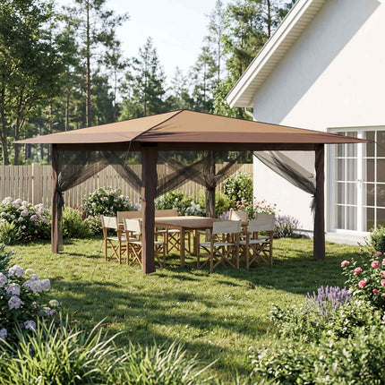 Gazebo med 4 väggar 4 x 4 m Beige och brun