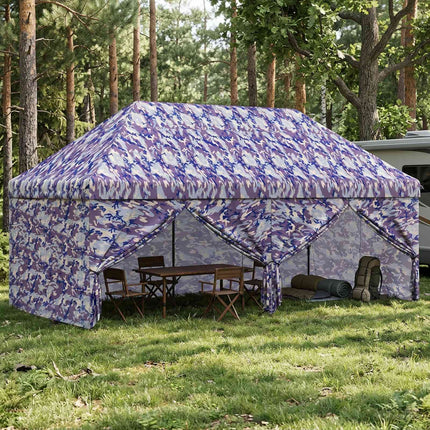 Pop-up Gazebo med 4 Sidoväggar 3 x 6 m Blå Kamouflage