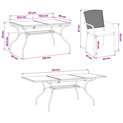 Trädgårdsmöbelset 9 pcs Antracit 212 x 90 x 76 cm Nät och Stål