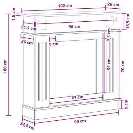 Eldstadsram Gammalt trä 102 x 26 x 100 cm Konstruerat trä