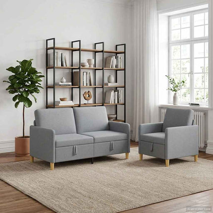 Soffgrupp med förvaring 2 pcs Ljusgrå Polyester
