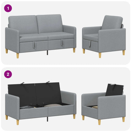 Soffgrupp med förvaring 2 pcs Ljusgrå Polyester