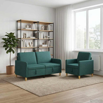 Soffgrupp med förvaring 2 pcs Mörkgrön Polyester