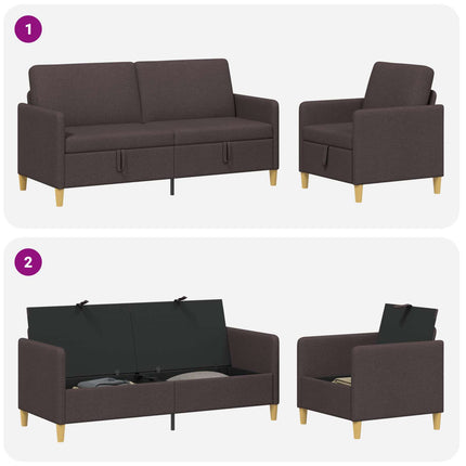 Soffgrupp med förvaring 2 pcs Mörkbrun Polyester