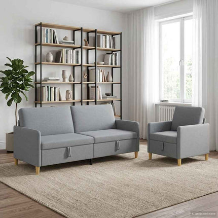 Soffgrupp med förvaring 2 pcs Ljusgrå Polyester