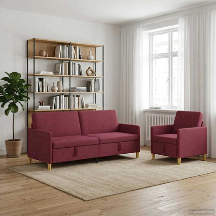 Soffgrupp med förvaring 2 pcs Vinröd Polyester