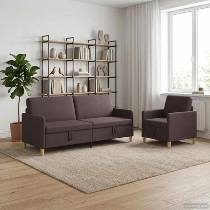 Soffgrupp med förvaring 2 pcs Mörkbrun Polyester