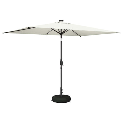 Trädgårdsparasol med LED-lampor och bas 200 x 300 cm Polyester