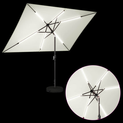 Trädgårdsparasol med LED-lampor och bas 200 x 300 cm Polyester