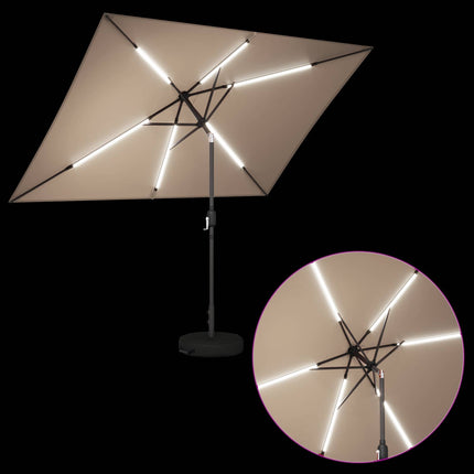 Trädgårdsparasol med LED-lampor och bas 200 x 300 cm Polyester