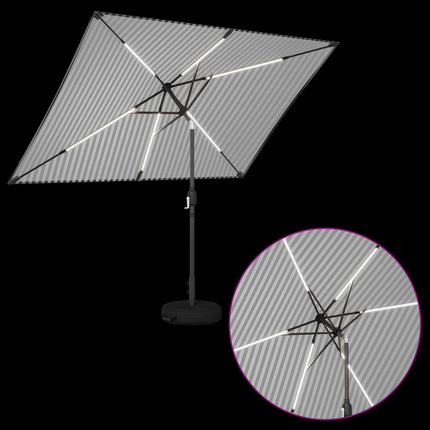 Trädgårdsparasol med LED-lampor och bas 200 x 300 cm Polyester