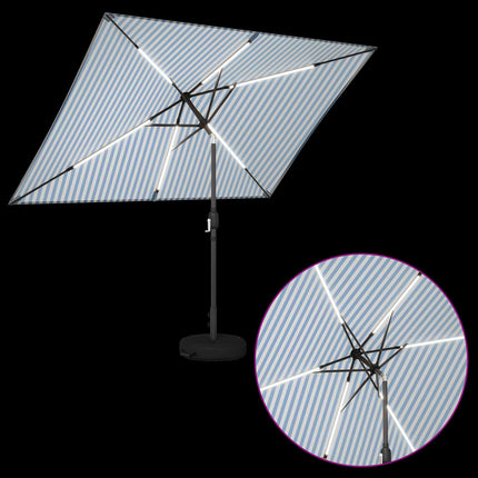 Trädgårdsparasol med LED-lampor och bas 200 x 300 cm Polyester